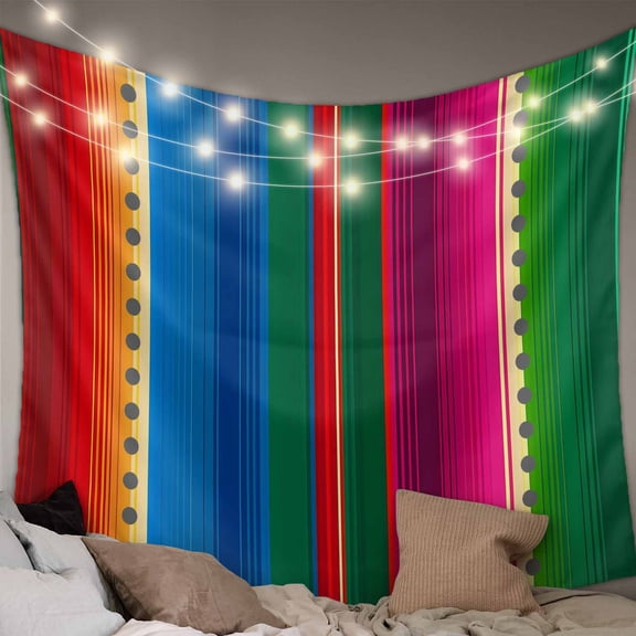 Mexican Stripes Large Tapestry for Bedroom Wall Hanging Tapestry,Blue Boho Red Green Orange Art Simple Ceiling Backdrop Tapestries Poster Blanket Wall Decor for Teens Room Living Room Dorm 86" x 104"
