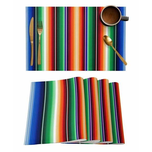 Mexican Stripes Placemats Set of 1 Colorful Retro Line Art Heat Insulation Washable Place Mats, Rustic Non-Slip Table Mats for Dining Table Party Kitchen Decor,13x19 Inch
