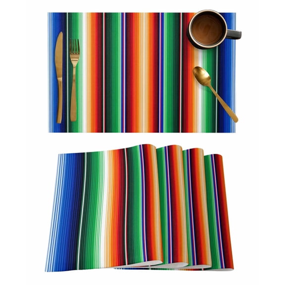 Mexican Stripes Placemats Set of 12 Colorful Retro Line Art Heat Insulation Washable Place Mats, Rustic Non-Slip Table Mats for Dining Table Party Kitchen Decor,13x19 Inch
