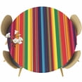 thumbnail image 1 of Mexican Stripes Round Fitted Table Cover Rainbow Colorful Stripes Gradient Waterproof Table Cloth with Elastic Edge Wipeable Tablecloth for Picnic Camping Party Fits 55"-60" Diameter, 1 of 8