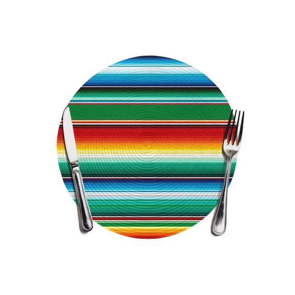 Mexican Stripes Round Placemats for Dinning Tables,Heat-proof Braided Table Mats 13 Inch,Colorful Striped Mexican Fiesta Theme Washable Place Mat for Kitchen Restaurant Party Decor Table Setting