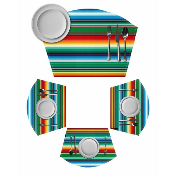 Mexican Stripes Round Table Placemats Set of 2 Wedge Placemats, Colorful Striped Mexican Fiesta Theme Place Mats for Dining Table Set Washable Mats Kitchen Decor for Indoor Outdoor Wipe Clean