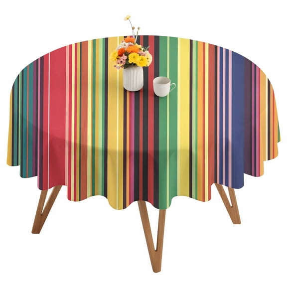 Mexican Stripes Round Tablecloth 60 inches Rainbow Colorful Stripe Gradient Waterproof Oil-Proof Table Cloth Round Table Cover for Holiday Party Picnic Dinner Decor Indoor and Outdoor Use
