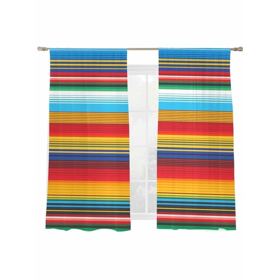 Mexican Stripes Sheer Curtains 2 Panels Set Rainbow Striped Abstract Art Vintage Sheer Window Curtains Light Filtering Rod Pocket Voile Drapes for Bedroom Living Room 52"x63"