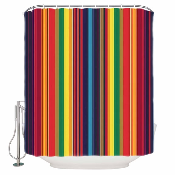 Mexican Stripes Shower Curtain, 60" x 72", Rainbow Colorful Stripes Gradient Waterproof Bathroom Curtain Washable Shower Curtain Set with 12 Hooks
