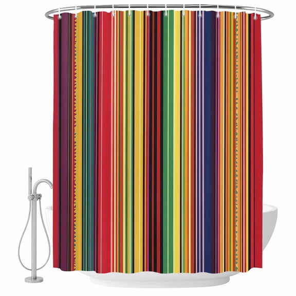 Mexican Stripes Shower Curtain Set with Hooks, Rainbow Colorful Stripe Gradient Water Repellent Shower Curtains for Bathroom Decor Sturdy Shower Curtain, Machine Washable 72x78 Inch
