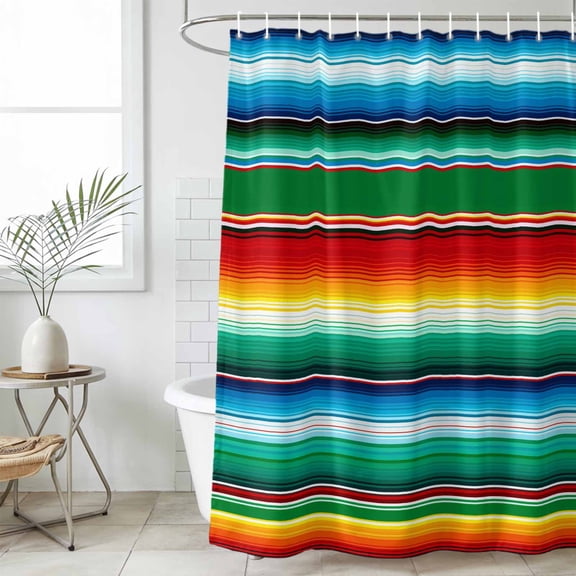 Mexican Stripes Standard Shower Curtain Set, Waterproof Shower Curtains for Bathroom, Colorful Striped Mexican Fiesta Theme Washable Fabric Cloth Bath Curtain for Bathtub with Hooks 72x72 Inches