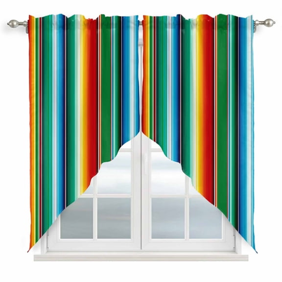 Mexican Stripes Swag Curtains for Living Room/Bedroom, Colorful Striped Mexican Fiesta Theme Swag Kitchen Curtain Valances for Windows, Tier Topper Scalloped Curtain 2 Panels, 72"W x 36"L