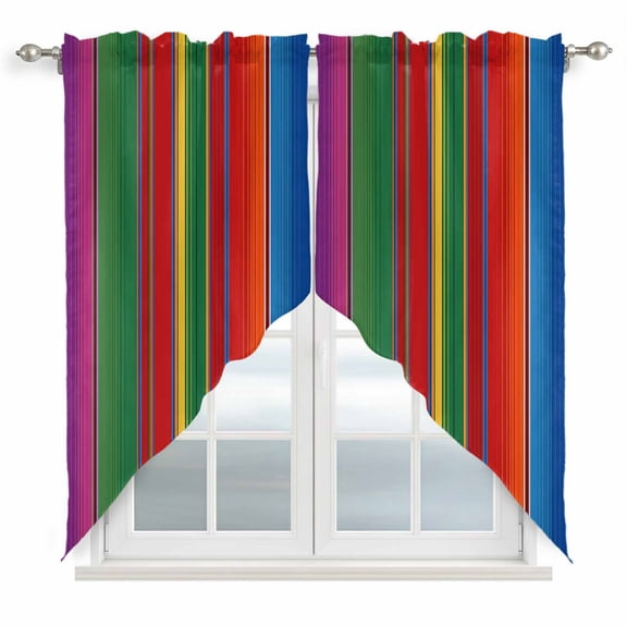 Mexican Stripes Swag Valances for Windows 2 Pack, Kitchen Window Curtains 36 Inch Length, Colorful Stripes Modern Art Privacy Swag Curtains for Living Room/Bathroom with Rod Pocket 36"x36"