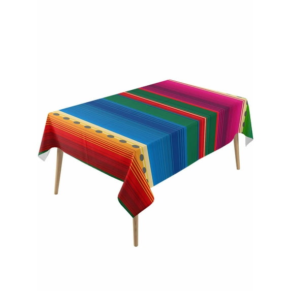 Mexican Stripes Table Cloth, Blue Boho Red Green Orange Art Simple Waterproof Tablecloth for Rectangle Tables, Reusable Washable Fabric Table Cover for Restaurant Kitchen Dining Tables 60"x120"