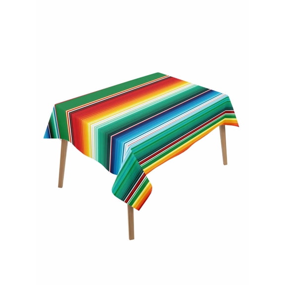 Mexican Stripes Table Cloth, Colorful Striped Mexican Fiesta Theme Waterproof Tablecloth for Rectangle Tables, Reusable Washable Fabric Table Cover for Restaurant Kitchen Dining Tables 52"x70"