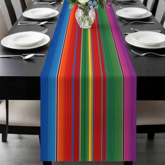 Mexican Stripes Table Runner 36 Inches Long, Colorful Stripes Modern Art Kitchen Coffee Dining Table Decoration for Home Party Birthday Wedding Home Decor 13x36 Inches