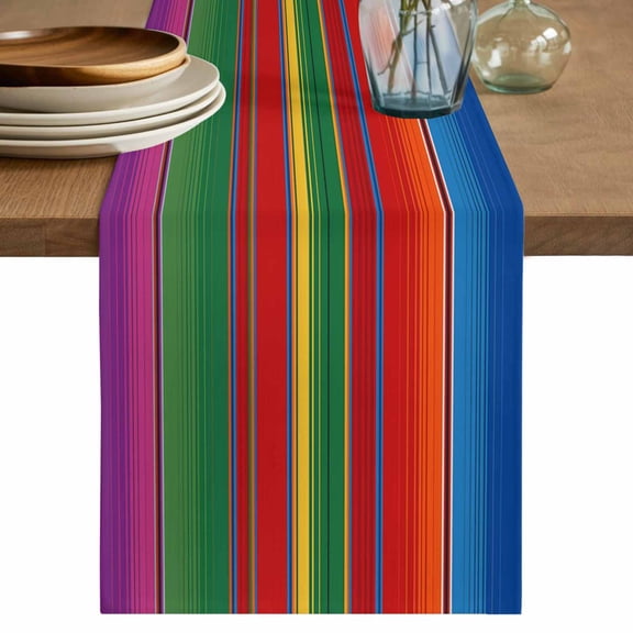 Mexican Stripes Table Runner 48 Inches, Colorful Stripes Modern Art Bed Runner Dresser Scarves Tabletop for Indoor Outdoor Parties/Ceremony/Banquet, 13" x 48"