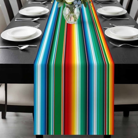Mexican Stripes Table Runner 48 Inches Long, Colorful Striped Mexican Fiesta Theme Kitchen Coffee Dining Table Decoration for Home Party Birthday Wedding Home Decor 13x48 Inches
