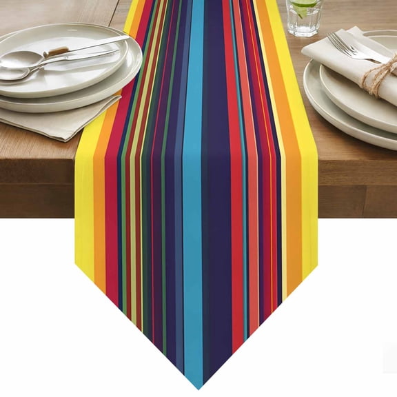 Mexican Stripes Table Runner 60 Inches Long Rainbow Colorful Stripes Gradient Table Runners for Dining Room Tabletop Dresser Scarf Home Party Banquet Wedding Holiday Decoration