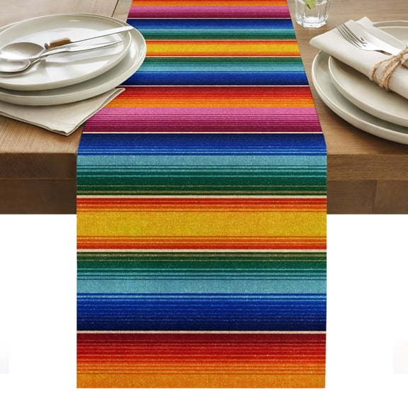 Mexican Stripes Table Runner Modern Ethnic Colorful Mexico Striped Tablerunners 13 x 48 Inch, Table Decorations Tabletop Scarf for Summer Gathering Holiday Farmhouse Kitchen Dining Decor