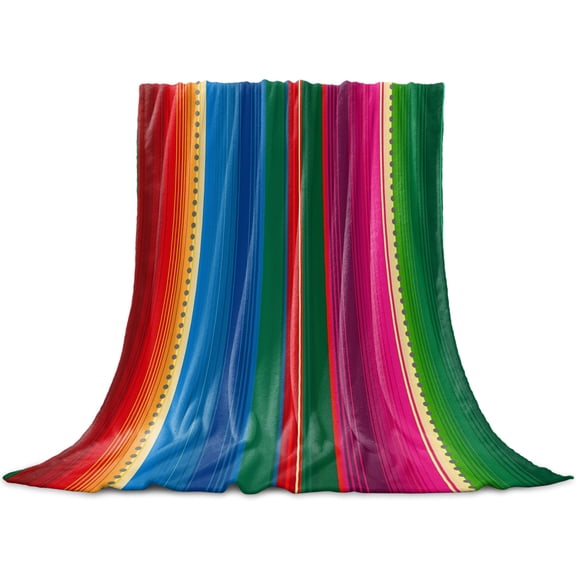 Mexican Stripes Throw Blanket for Couch,Soft Lightweight Flannel Fleece Blanket,Blue Boho Red Green Orange Art Simple Microfiber Plush All Season Decorative Blankets Gifts for Sofa Office Lap 30"x40"