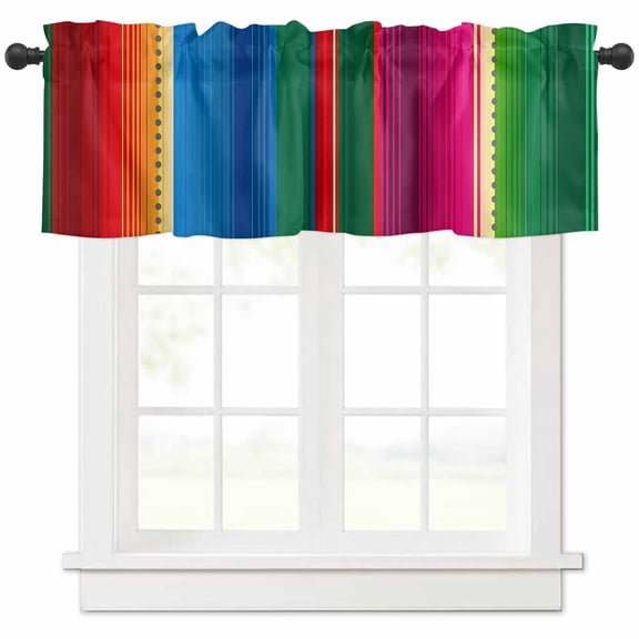 Mexican Stripes Valances for Windows Farmhouse Kitchen Curtains Valances Rod Pocket Valance Curtains for Kitchen Windows Blue Boho Red Green Orange Art Simple Window Valances for Bathroom 42"x12"