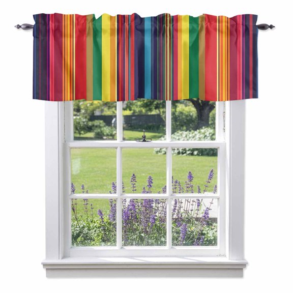 Mexican Stripes Valances for Windows, Rainbow Colorful Stripes Gradient Valance Window Treatment Rod Pocket Short Curtains Valances for Kitchen Bathroom 60"W x 18"L