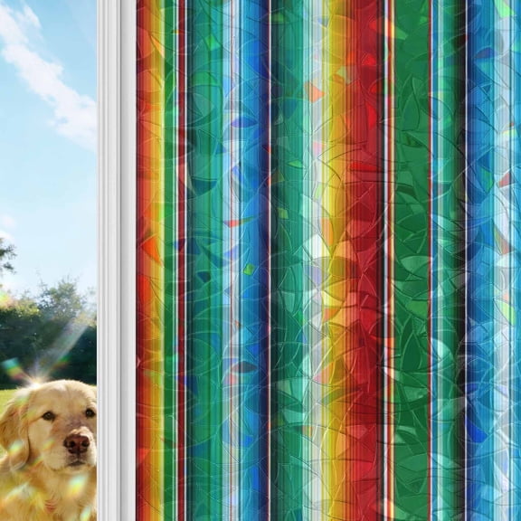 Mexican Stripes Window Privacy Film Stain Glass,Reusable Decorative Rainbow Window Film,Colorful Striped Mexican Fiesta Theme Static Cling Sun Blocking Stickers Decals Covers 23.6" x 59" (2pcs)