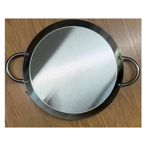 Mexican Style 14.5" Stainless Steel Flat Circle Fry Pan Comal With Two Side Handles