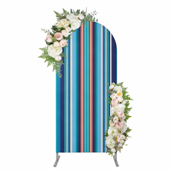 Mexican Style Arch Backdrop Cover 5FT, Colorful Mexico Stripes Light Blue Spandex Fitted Stretchy Arch Stand Covers, Round Top Chiara Backdrop Cover for Wedding Party Birthday Baby Shower