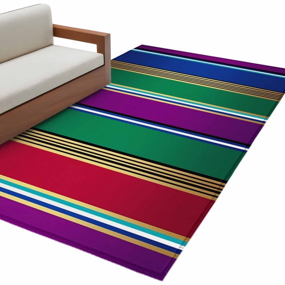 Mexican Style Area Rug 3x5 Washable Rug Non Slip Colorful Mexico Stripes Purple Yellow Green Large Area Rug Indoor Floor Carpet for Entryway Bedroom Kitchen Living Room Office Dining Room Nursery