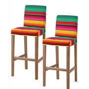 Mexican Style Bar Stool Covers Set of 2, Colorful Mexico Stripes Green Red Pink Stretch Washable Bar Chair Covers with Backs, Removable Pub Counter Height Chair Cover for Kitchen Dining Room Cafe