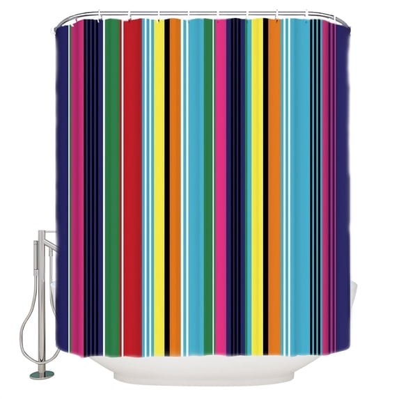 Mexican Style Bathroom Shower Curtains with 12 Hooks Polyester Waterproof Shower Curtain for Stalls and Bathtubs Colorful Mexico Stripes Blue Yellow Decorative Bathroom Privacy Curtain 36x78 Inches