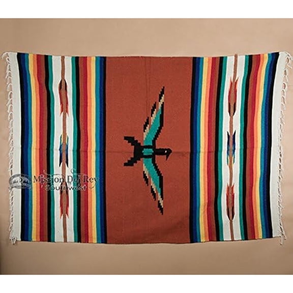 Mexican Style Blanket -Woven Southwest Design Throw Blanket 5'x7' -Yoga, Travel, Rustic Western Decor (Ranch Rust)