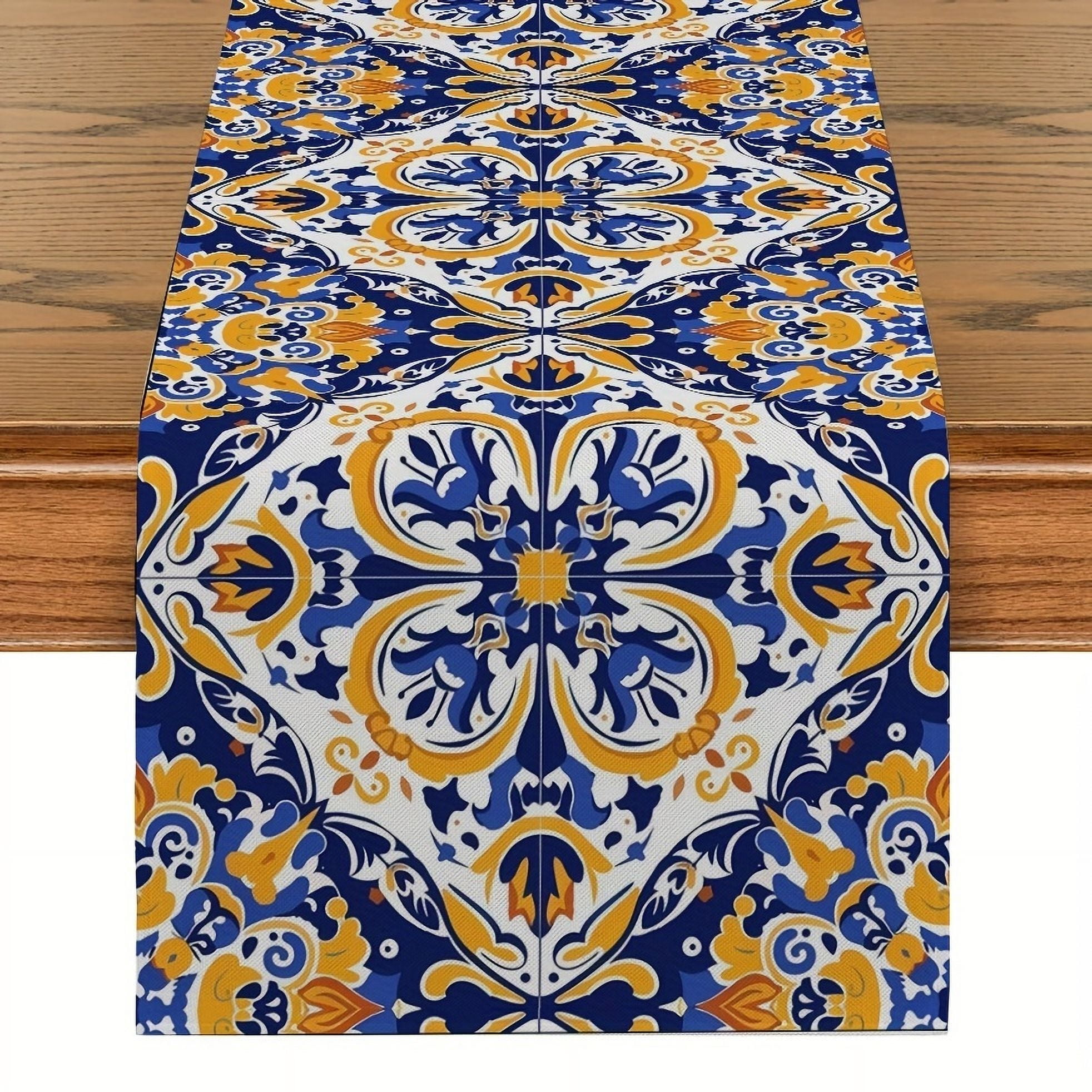 Mexican Style Geometric Pattern Linen Table Runner Party r Mexico Day ...