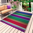 thumbnail image 1 of Mexican Style Outdoor Rug 5x7 Ft, Non Slip Washable Area Rug, Colorful Mexico Stripes Purple Yellow Green Patio Rugs Carpet Runner, Large Floor Mat for Indoor/Outdoor Deck Porch Camping, 1 of 8