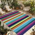 thumbnail image 1 of Mexican Style Outdoor Rug for Patio/Deck/Porch, Non-Slip Large Area Rug 3 x 5 Ft, Colorful Mexico Stripes Blue Yellow Indoor Outdoor Rugs Washable Area Rugs, Reversible Camping Rug Carpet Runner, 1 of 8
