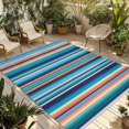 thumbnail image 1 of Mexican Style Outdoor Rug for Patio/Deck/Porch, Non-Slip Large Area Rug 3 x 5 Ft, Colorful Mexico Stripes Light Blue Indoor Outdoor Rugs Washable Area Rugs, Reversible Camping Rug Carpet Runner, 1 of 8