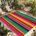 thumbnail image 1 of Mexican Style Outdoor Rug for Patio/Deck/Porch, Non-Slip Large Area Rug 4 x 6 Ft, Colorful Mexico Stripes Green Red Indoor Outdoor Rugs Washable Area Rugs, Reversible Camping Rug Carpet Runner, 1 of 8