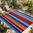 thumbnail image 1 of Mexican Style Outdoor Rug for Patio/Deck/Porch, Non-Slip Large Area Rug 6 x 9 Ft, Colorful Mexico Stripes Ombre Red Blue Indoor Outdoor Rugs Washable Area Rugs, Reversible Camping Rug Carpet Runner, 1 of 8