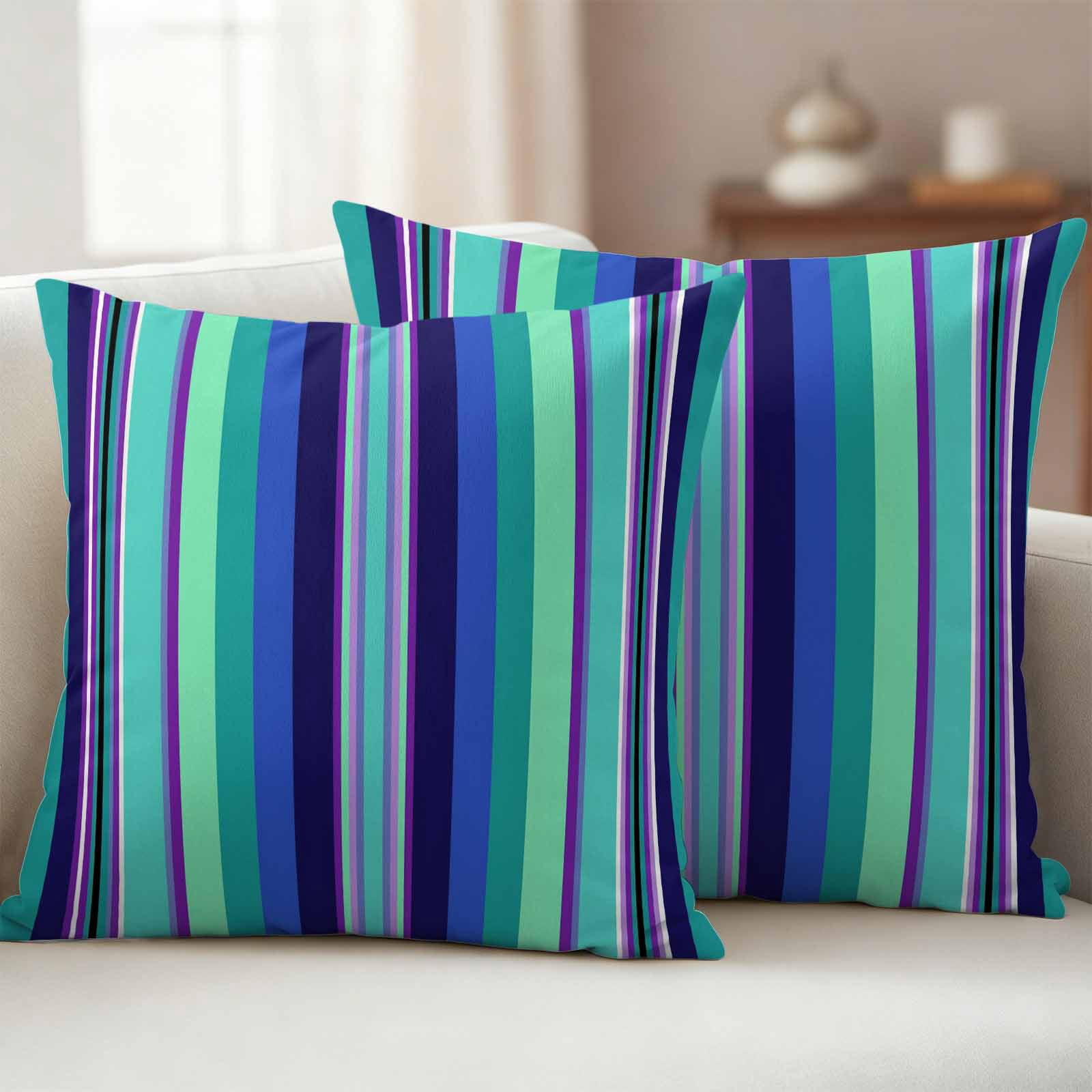 Mexican Style Outdoor Waterproof Throw Pillow Covers 24x24 Set of 2, Colorful Mexico Stripes Teal Blue Decorative Pillowcases Cushion Pillowcase for Couch Sofa Patio Outside Pillow Protector