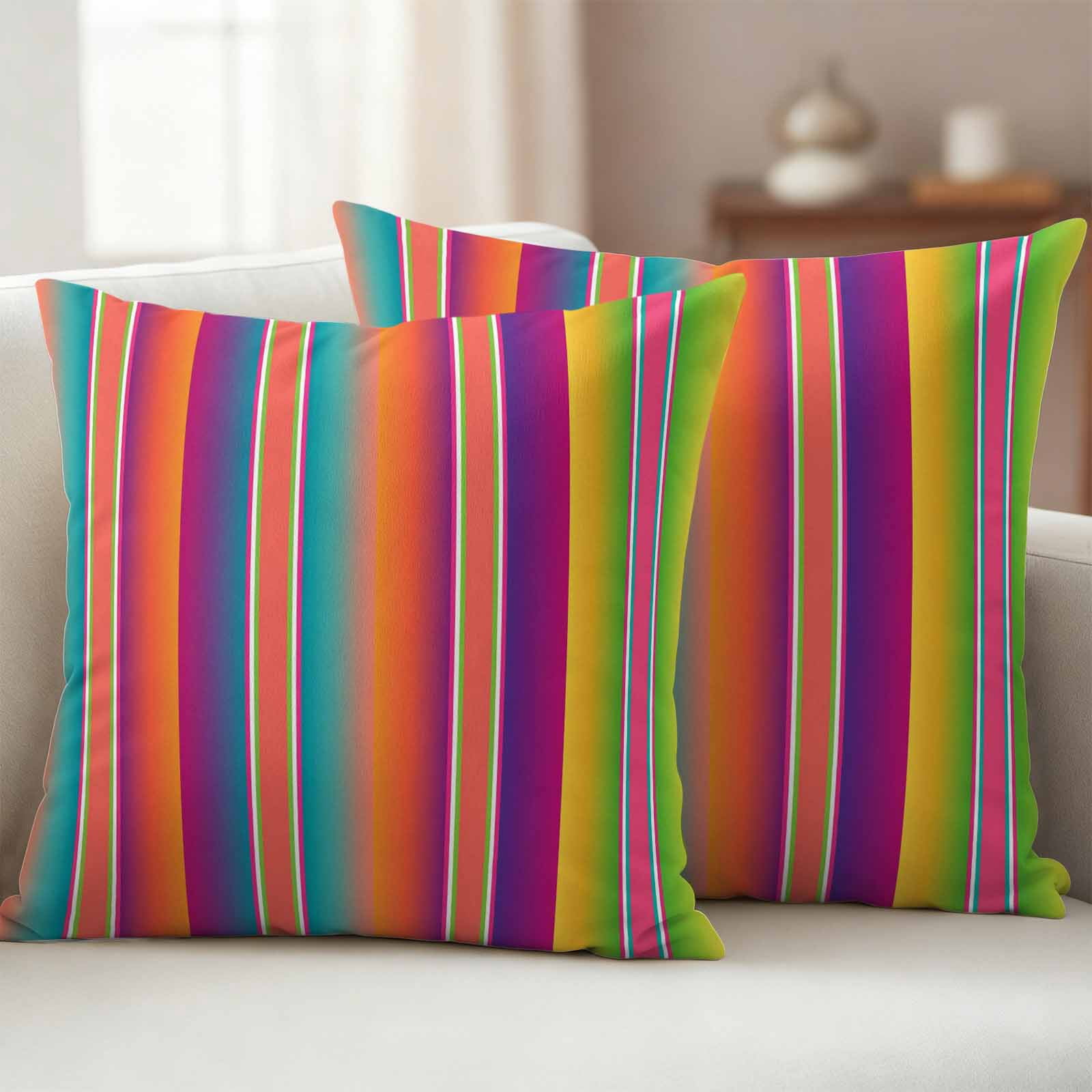 Mexican Style Outdoor Waterproof Throw Pillow Covers 26x26 Set of 2, Colorful Mexico Stripes Orange Purple Decorative Pillowcases Cushion Pillowcase for Couch Sofa Patio Outside Pillow Protector