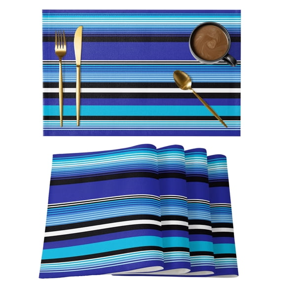 Mexican Style Placemats Set of 4 Colorful Mexico Stripes Ombre Navy Blue Place Mats Indoor Wipeable Table Mats Washable Cloth Dining Table Placemats for Kitchen Holiday Party Home Decor 13x19 Inch