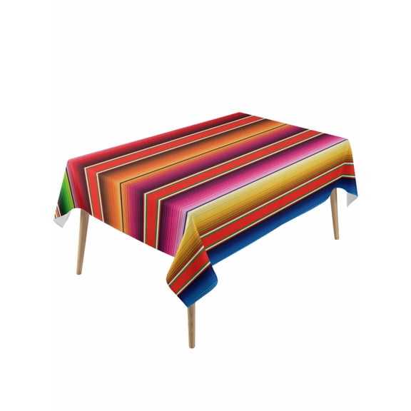Mexican Style Table Cloth, Waterproof Tablecloth for Rectangle Tables, Colorful Mexico Stripes Red Blue Reusable Washable Fabric Table Cover for Restaurant Kitchen Dining Tables 60"x120"