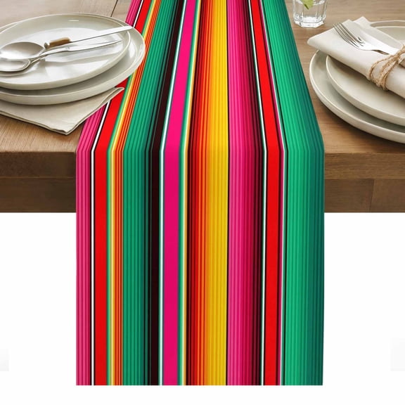 Mexican Style Table Runner Colorful Mexico Stripes Green Red Tablerunners 13 x 36 Inch, Table Decorations Tabletop Scarf for Summer Gathering Holiday Farmhouse Kitchen Dining Decor