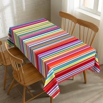 Mexican Style Tablecloth Traditional Colorful Rainbow Stripes Rectangle Tablecloth Bright Lines Art Table Cover 60×84 Inch Washable Table Cloth for Kitchen Dining Room Party Decoration