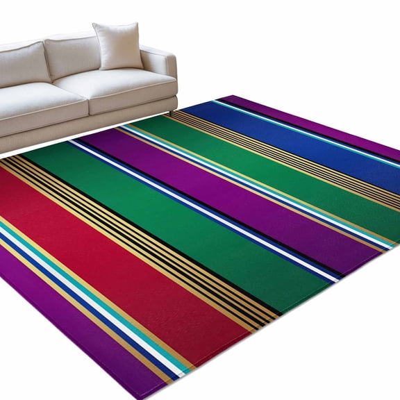 Mexican Style Washable Rug 3x5 Area Rug for Living Room Bedroom Non Slip Indoor Floor Rectangle Carpet Large Colorful Mexico Stripes Purple Yellow Green Entryway Rugs for Dining Room Office Home