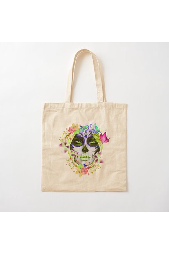 Mexican Sugar Skull Canvas Tote Bags, Reusable Shopping Bag