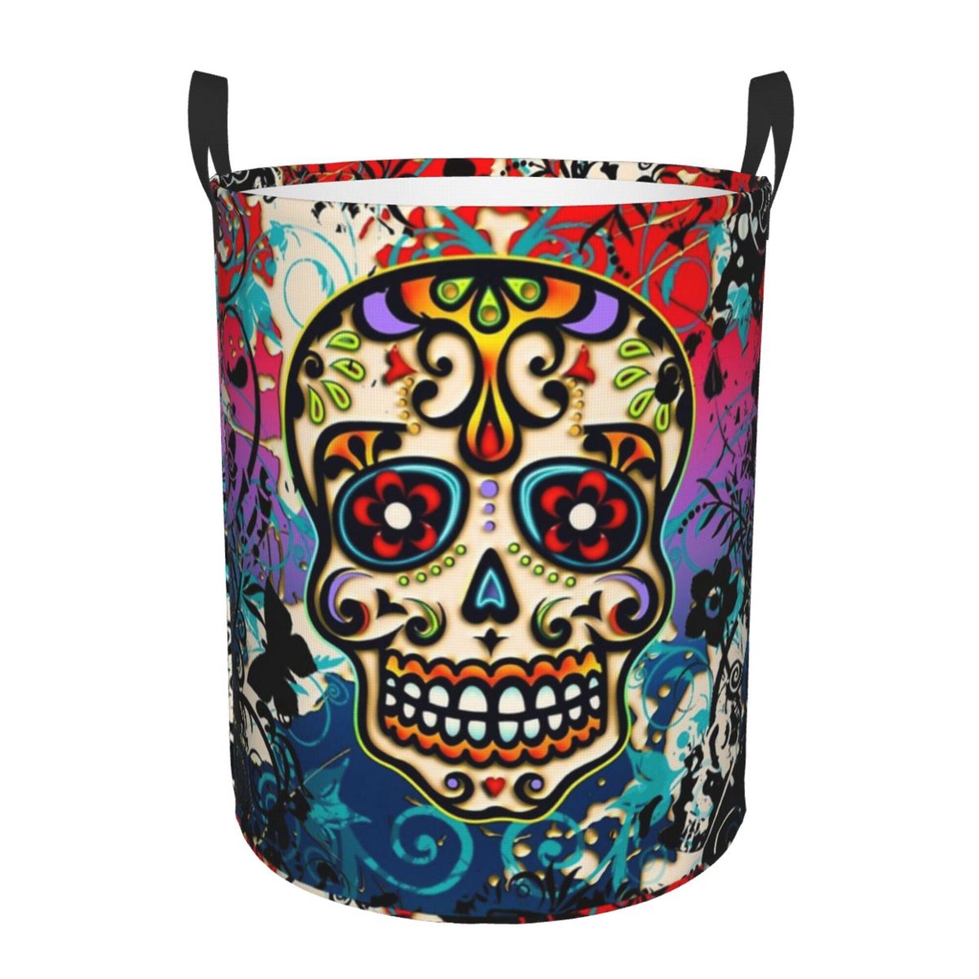 Blue And Red Floral Sugar Skull Laundry Basket
