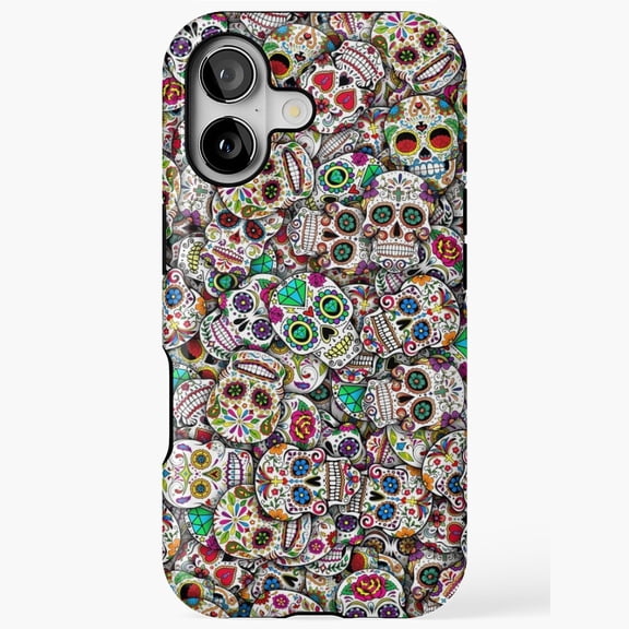 Mexican Sugar Skulls Day Of The Dead Floral Calavera Art iPhone 11 12 13 14 15 16 17 Pro Max Case