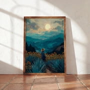 Mexican Sunrise Campesino Un Poster Agave & Sunflower Landscape Sierra Madre Folk Wall Art Rustic Latino Home Decor