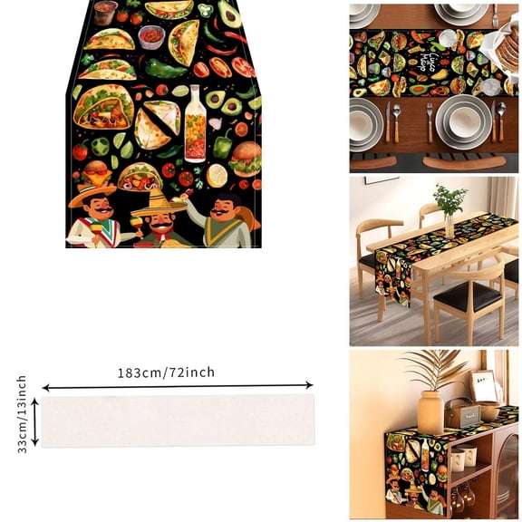 Mexican Table Runner Colorful Party Dining For Kitchen Halloween Day Of The Dead Festival Celebration84176