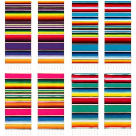 Mexican Table Runner Fiesta Mexican Theme Party Decoration for Cinco de Mayo (Mexican Table Runner 8Pack)