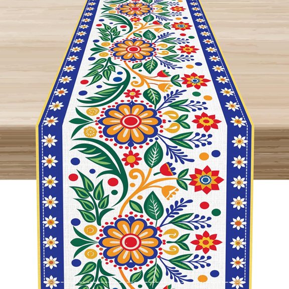 Mexican Table Runner,Floral Colorful Fiesta Cinco de Mayo Dia De Los Muertos Day of The Dead Rustic Kitchen Dining Table Scarf for Kitchen Living Room Home Party Decor 13"x36"
